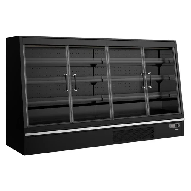 Low Refrigerated Display Case 4 Doors Supermarket Black Capacity 720 L