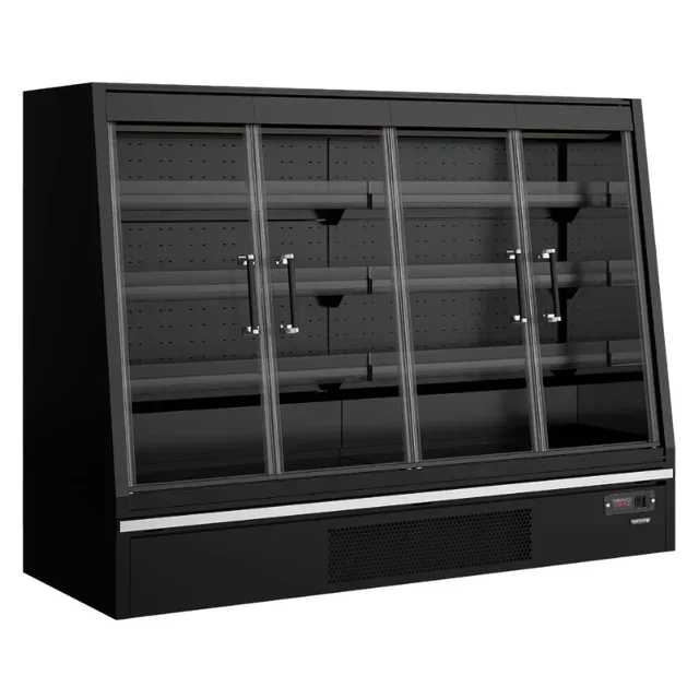 Low Refrigerated Display Case 4 Doors 540L for Supermarket - Black Finish