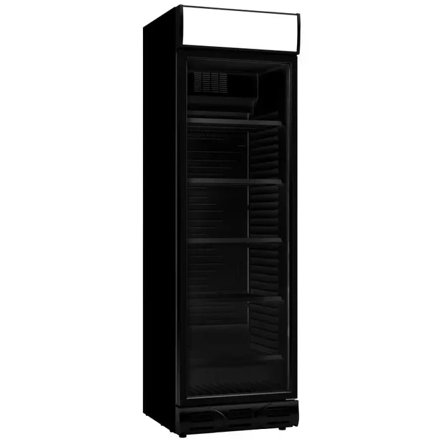 Black 382L Beverage Refrigerator - Glass Door with Lighted Canopy