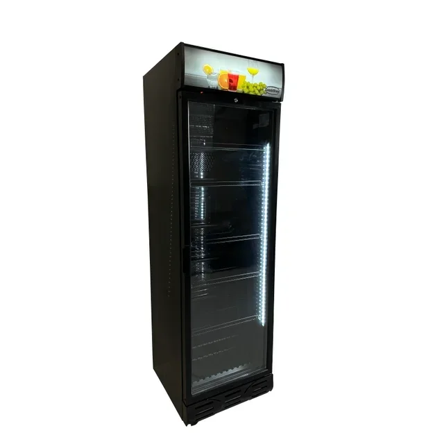 Black 382L Beverage Refrigerator - Glass Door with Lighted Canopy