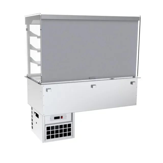 Central Upright Refrigerated Display Case with Curtain + Ventilated GN 1/1 Tank 3 - 1130 x 730 mm
