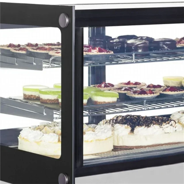Black Glass Door Counter Top Refrigerated Display Case 2 Doors - 67 L