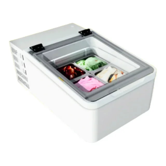 Mini Cream 2V Refrigerated Display Case - White Color - Capacity 2 x 5 Liters