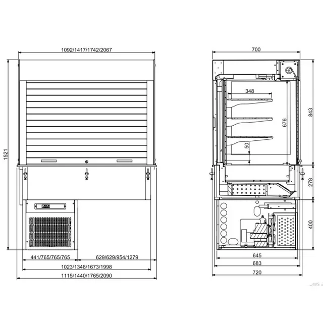 Drop-In Cubic Wall-Mounted Refrigerated Display Case - L 1440 x D 720 mm