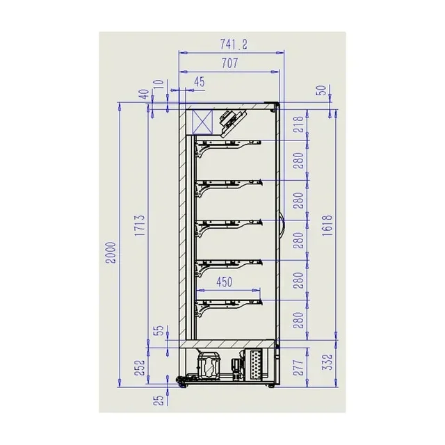 Wall-Mounted Refrigerated Display Case 3 Doors Marco - Capacity 1939 Liters