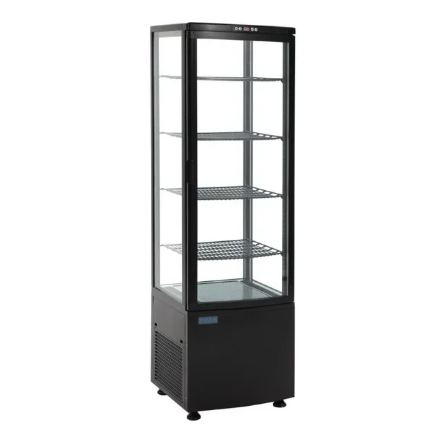 Double Curved Door Refrigerated Display Case - 235 Liter Capacity - Black Finish