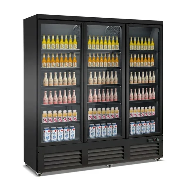 Black 3-Glass Door Refrigerated Display Case - 1600 Liters Capacity
