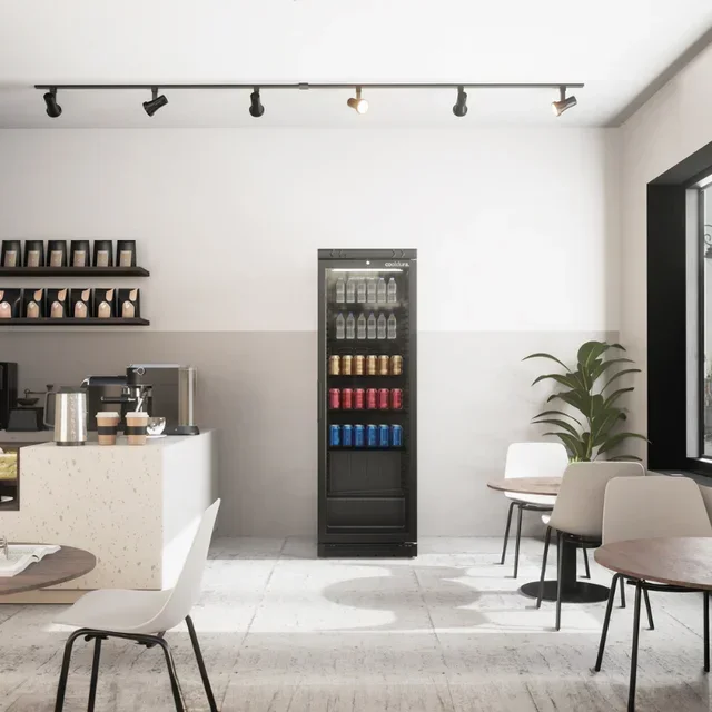 Vitrine Réfrigérée Noire 380 L pour Boissons - Porte Vitrée et Chariot Inclus