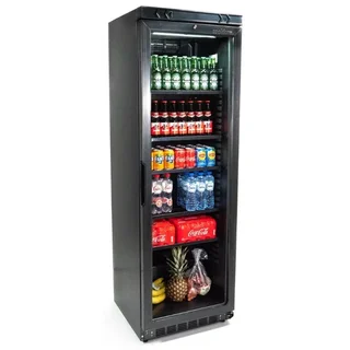 Vitrine Réfrigérée Noire 380 L pour Boissons - Porte Vitrée et Chariot Inclus