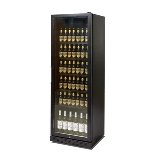 Vitrina Refrigeradora Negra para Bebidas - Puerta de Cristal 380 Litros