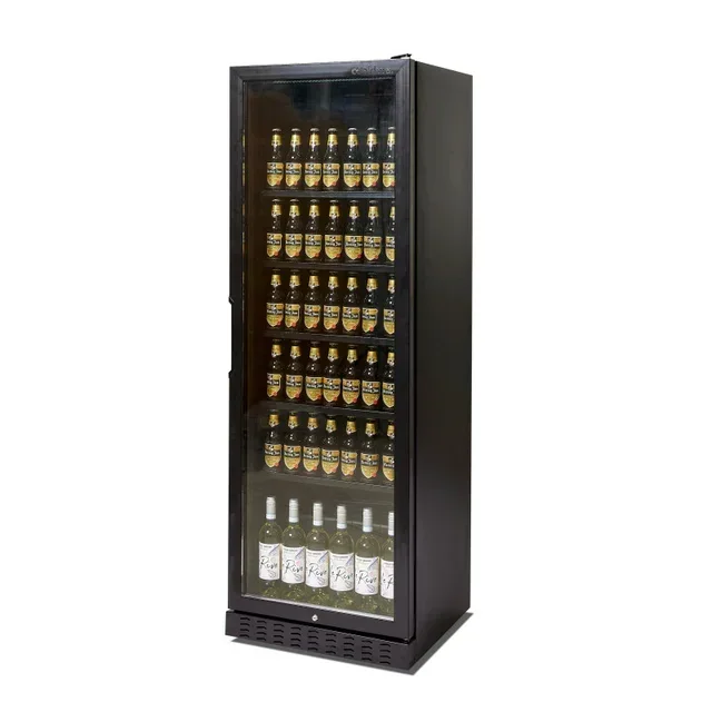 Black Refrigerated Display Case for Drinks - Glass Door 380 Liters