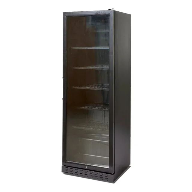 Black Refrigerated Display Case for Drinks - Glass Door 380 Liters