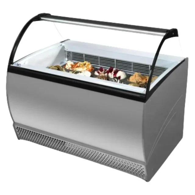 Refrigerated Display Case with Curved Glass Sneeze Guard - 10 x 5 L