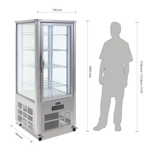 Professional Pastry Display Case 1 Glass Door Stainless Steel Series G 400 Liter Capacity