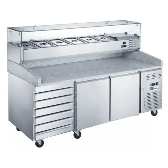 Refrigerated Pizza Display Case 2 Doors with Storage Drawers
