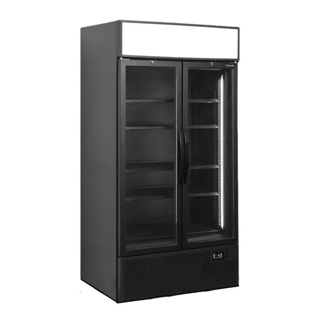 Black 2 Glass Door Positive Refrigerated Display Case 524 Liters