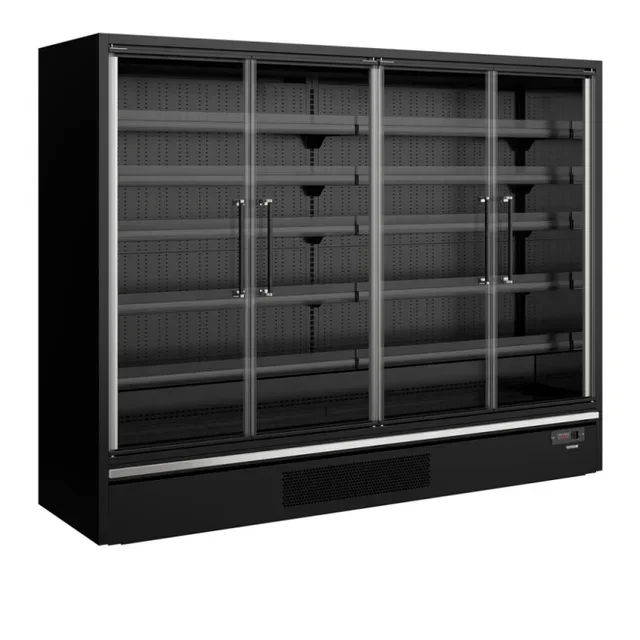 Schwarze Kühlvitrine 4 Glastüren 1258L - Supermarkt Präsentationsvitrine