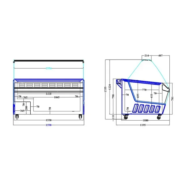Professionelle Kühlvitrine - Statische Kühlung - 16 Behälter à 5 Liter