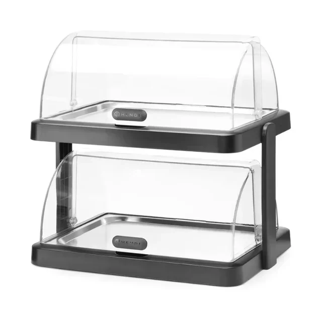 UNIQ Buffet Display Case Sliding Cover 2 Shelves Black